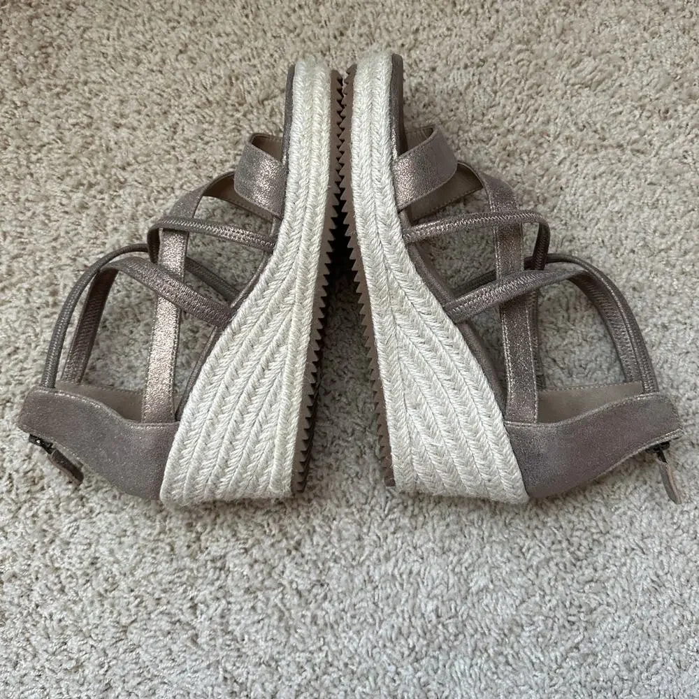 Eileen‎ Fisher Wanda Metallic Leather Espadrille Wedge Sandals - Size 6.5